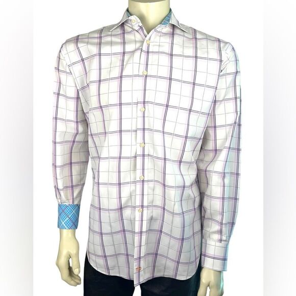 Thomas Dean Plaid L/S Casual Dress Shirt Like New Condition Size Large - Picture 1 of 7